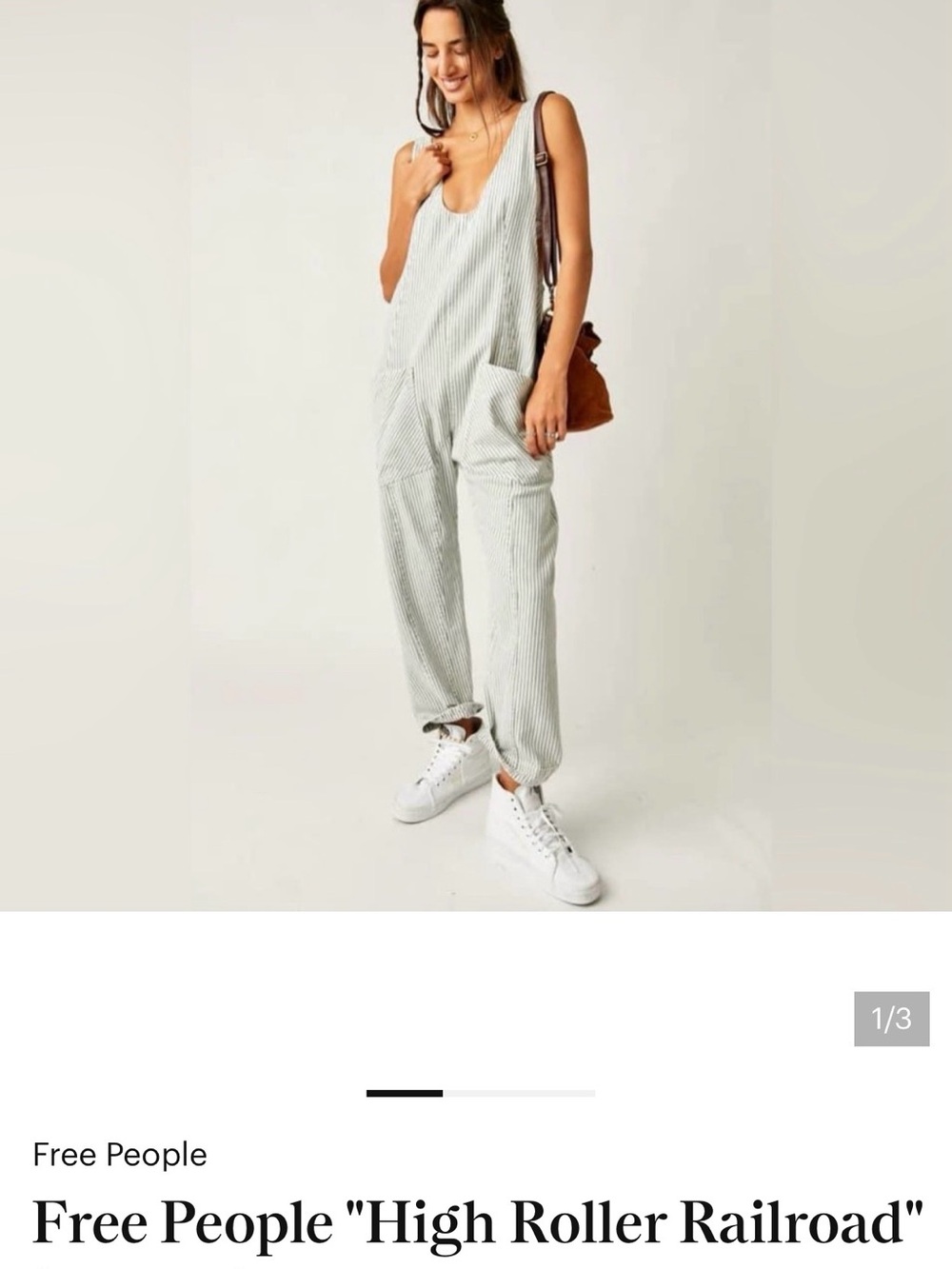 Free People Light Gray Pinstripe Cotton Jumpsuit